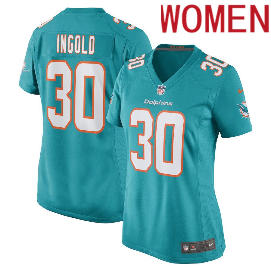 Women Miami Dolphins 30 Alec Ingold Nike Aqua Game Player NFL Jersey